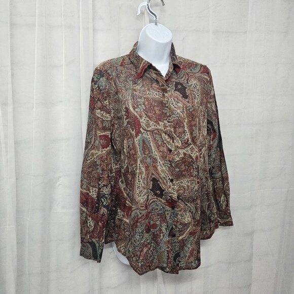 Denim & Supply Green Red Button Down Blouse Boho Western Floral S - Picture 4 of 11